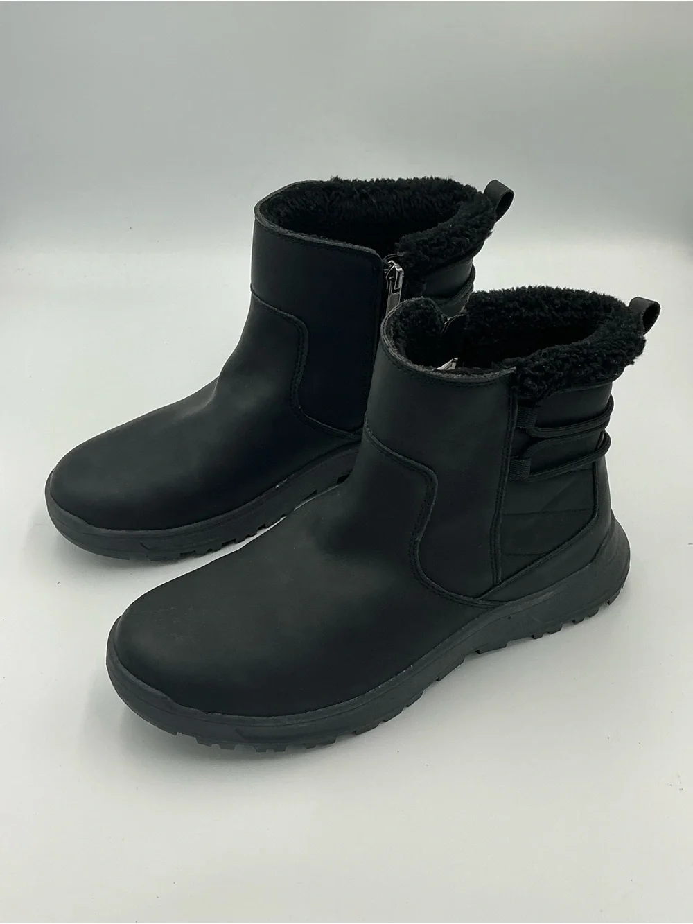 Eddie Bauer Siren Winter Boots Womens 8M Black Rubber Fleece Fur Lined Zip Ankle